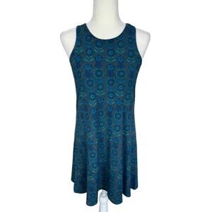 Natural Life Sleeveless Tunic Tank Dress Stretch Floral Blue Sz Medium Travel